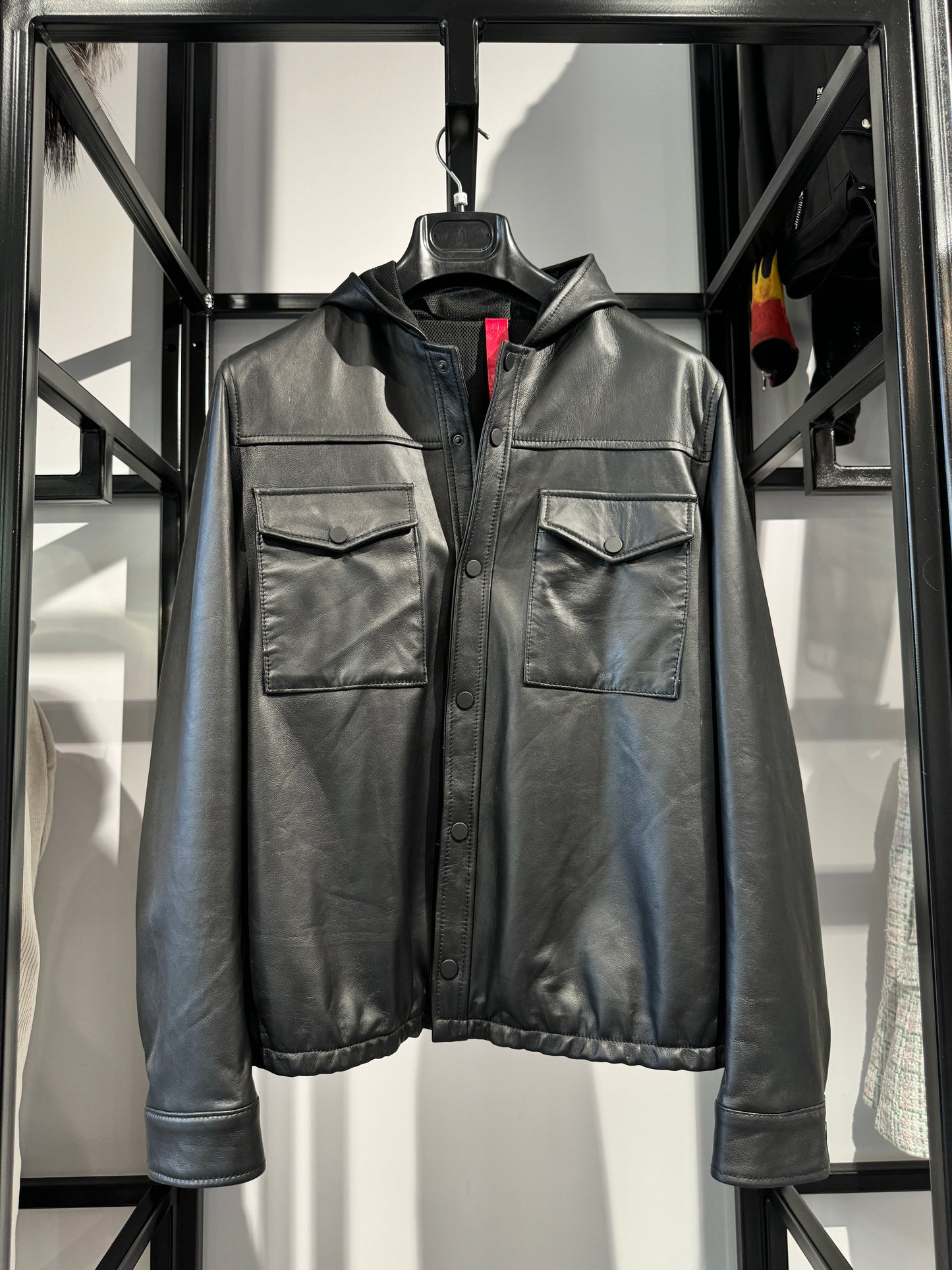 Man Hooded Leather Jacket
