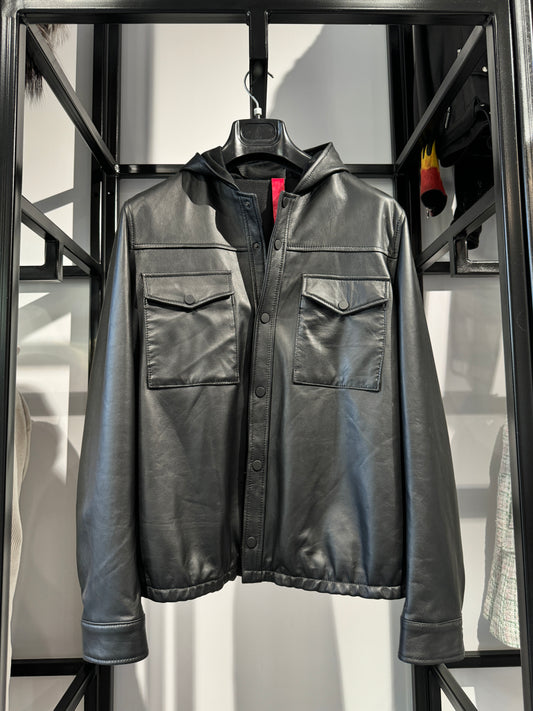 Man Hooded Leather Jacket