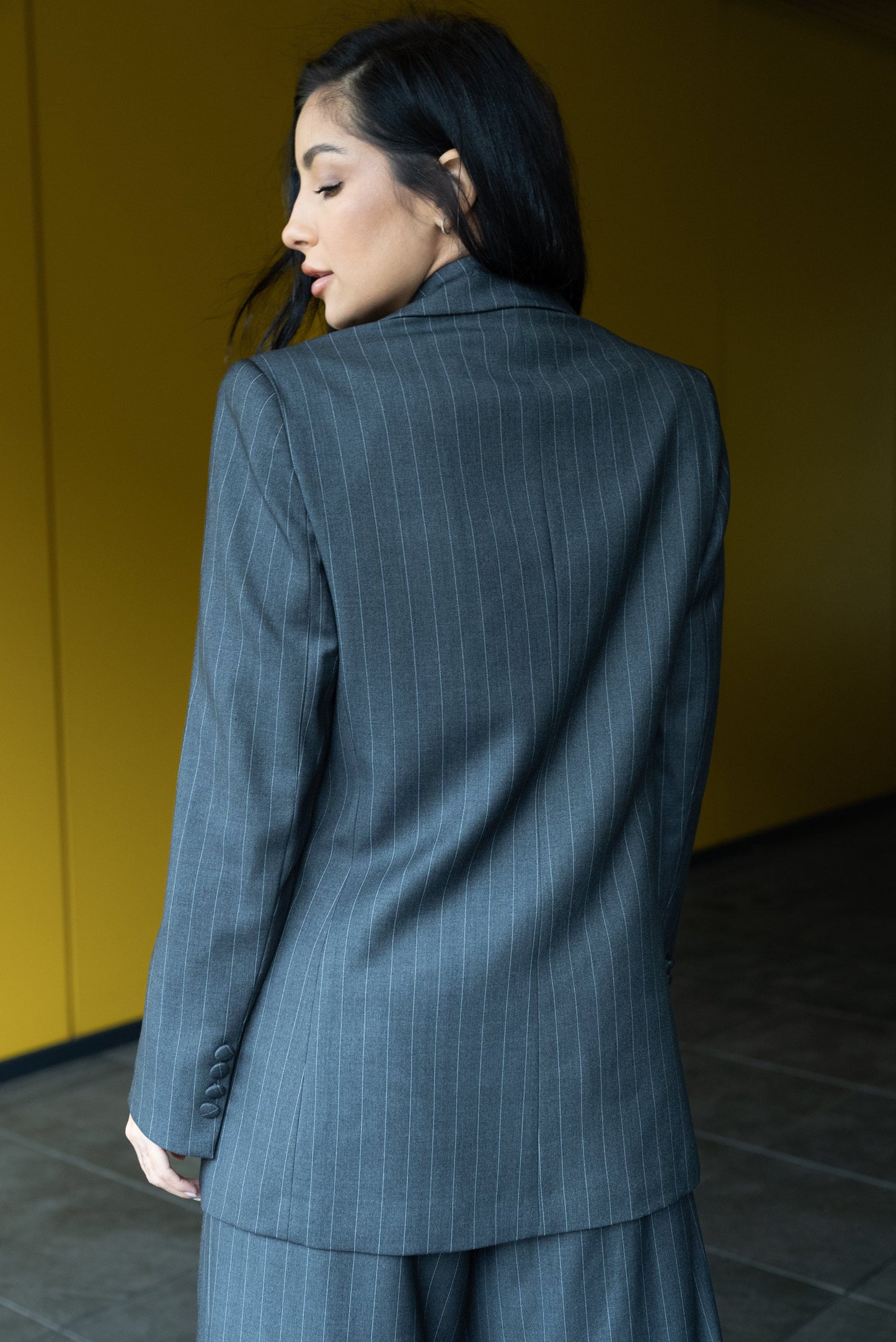 Striped Suit Jacket Grey
