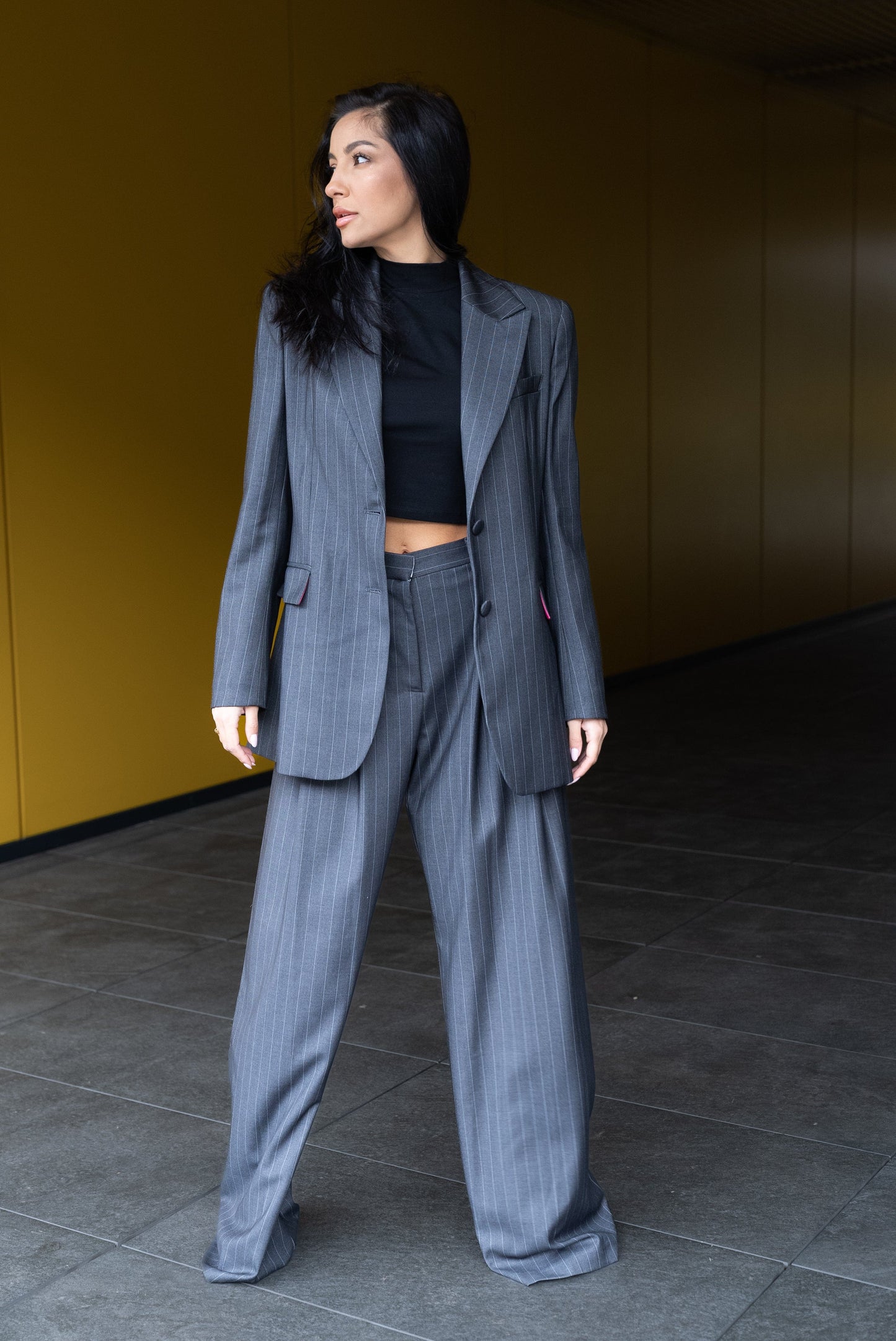 Striped Fabric Pants Grey