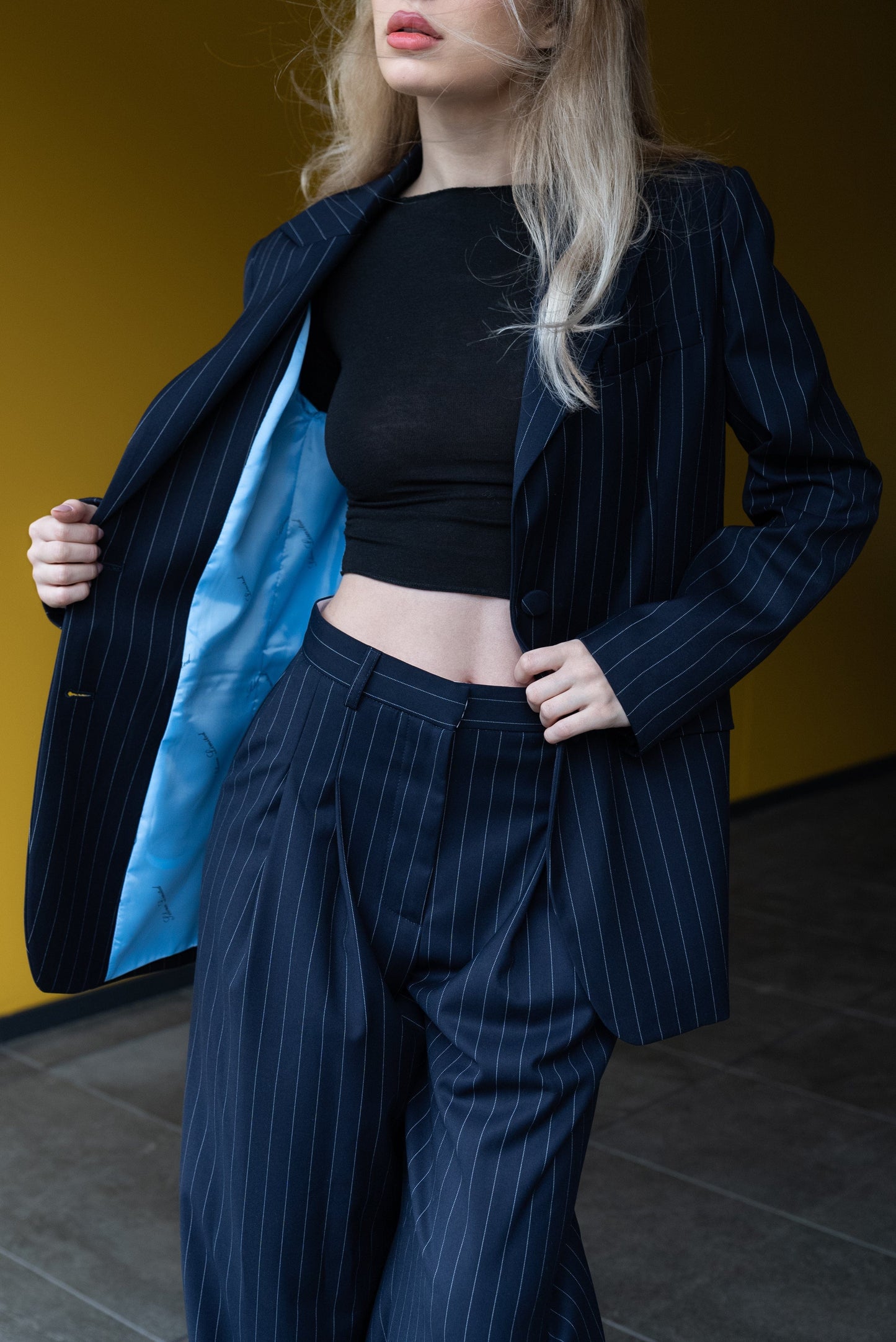 Striped Suit Jacket Dark Blue