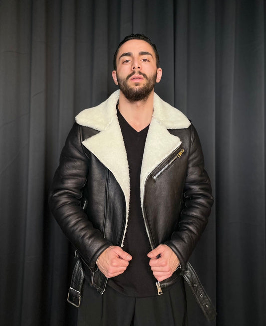 Cojoc Man Piele Neagra si Blana Alba